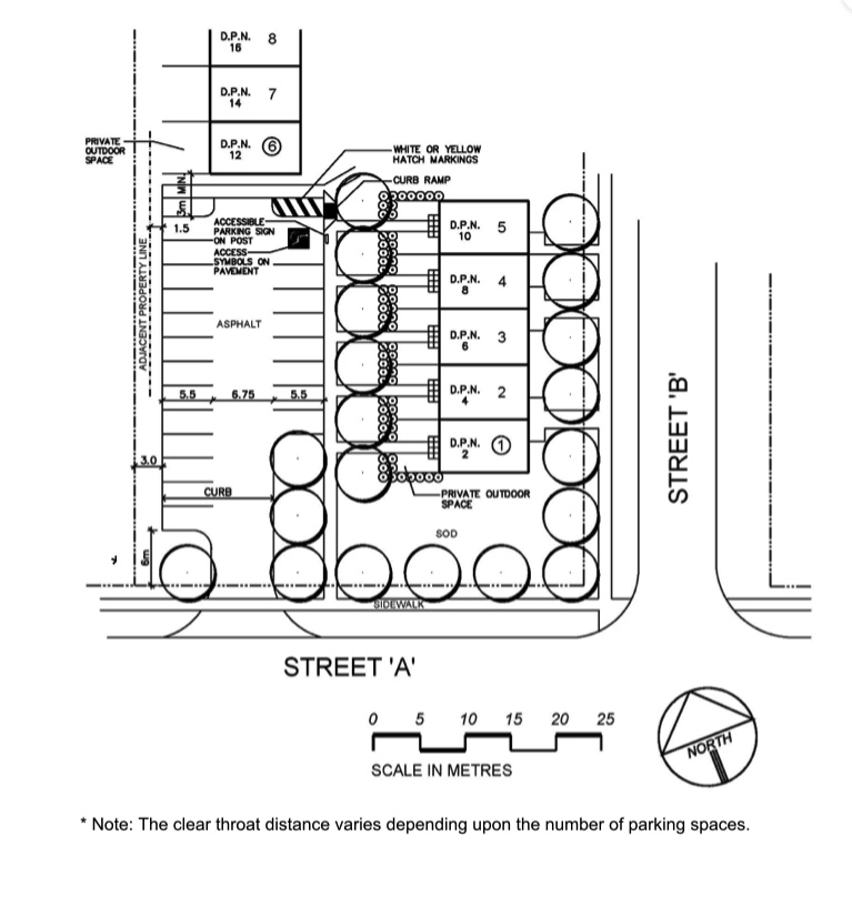 Parking lot on private outdoor space for residential development parking seperation example.