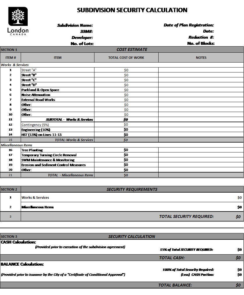 Subdivision Security Calculation