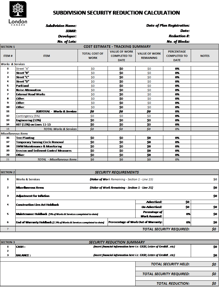 Subdivision Security Reduction Calculation