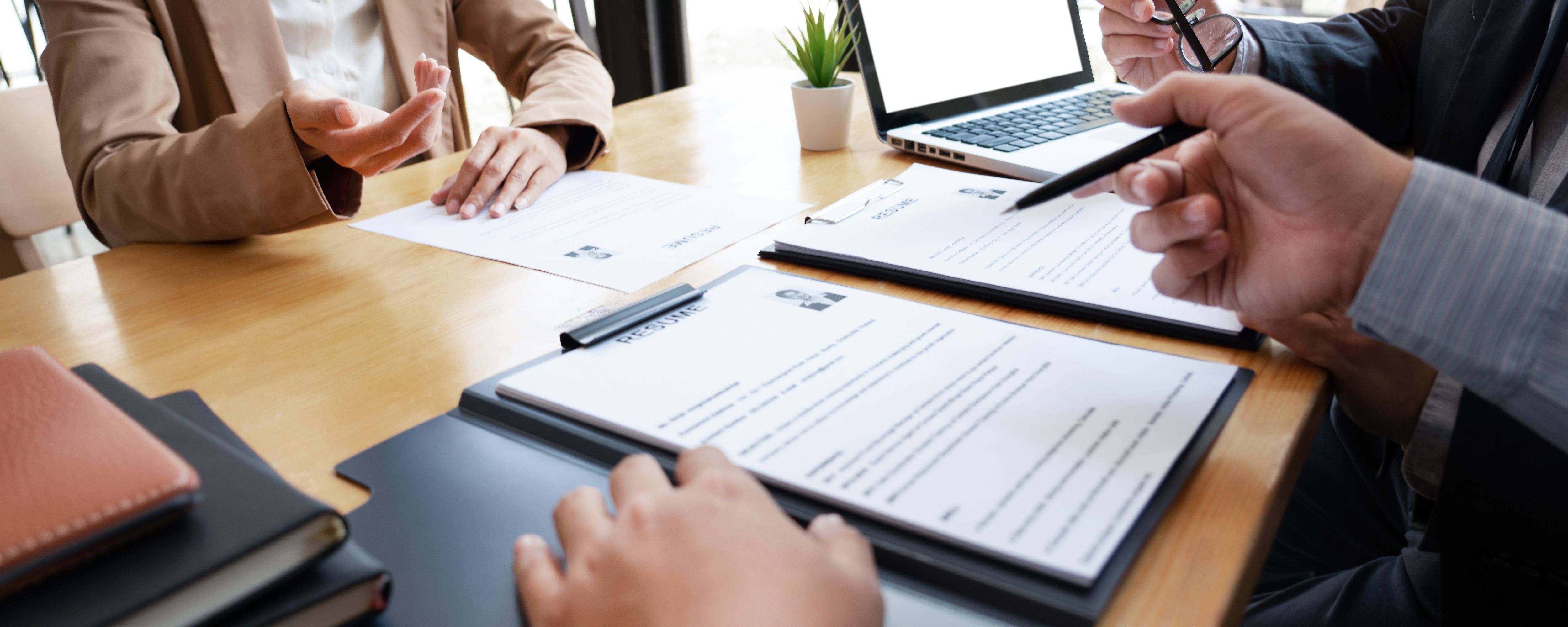 Job applicant in office during an interview.